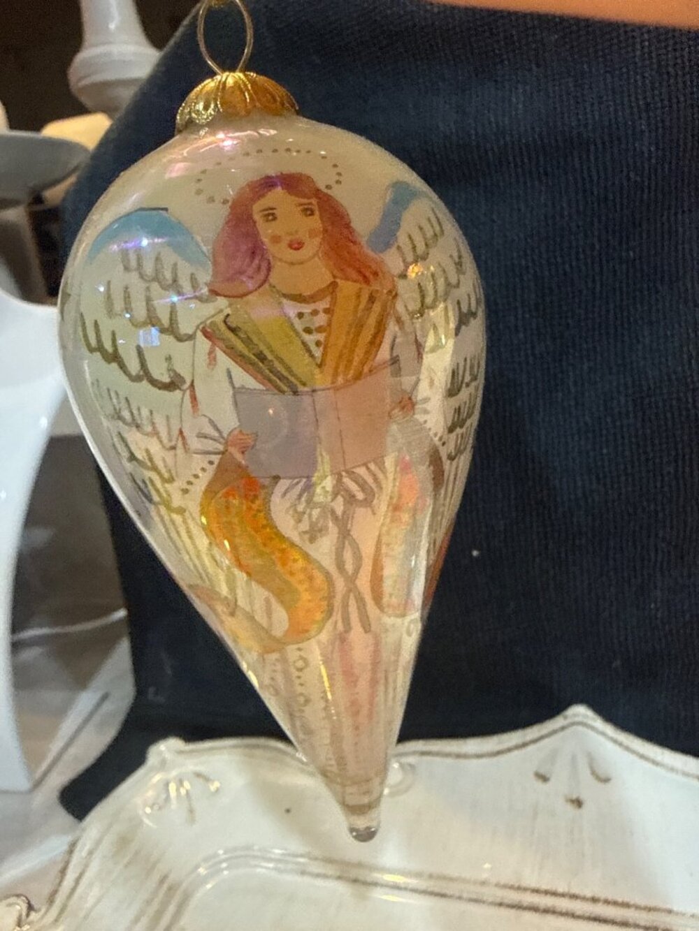 THE LI BIEN Christmas Ornament Angel Hand Painted On Inside Of Glass No Box